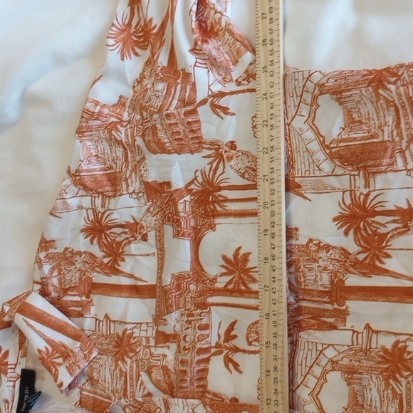 Forever 21+ Womens Crop Button Down Top Sz 1X Collar Orange White Jungle Silky - Picture 7 of 8